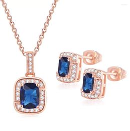 Necklace Earrings Set MxGxFam Fashion Jewelry Square Zircon Pendant And Earring For Women Rose Gold Plated High Quality CZ