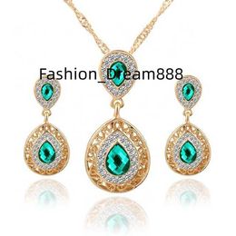 Gold Jewelry Sets Bridal Fine Rhinestone Women Jewellery Charm Crystal Water Drop Pendant Necklaces Earrings Sets for Party