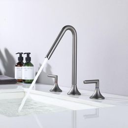 Bathroom Sink Faucets Brass Split Basin Faucet Gun Grey/Brushed Gold/Rose Gold Double Handle Triple Hole And Cold