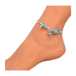 Anklets Boho Starfish Blue Ankle Bracelets Beach Foot Jewelry For Women And Girls Drop Delivery Dhtgw