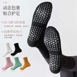 Professional Yoga Socks with Silicone Rubber Soles for Anti Slip Jumping Exercise. Solid Colored Cotton Socks for Women's Indoor