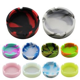 8cm Household Round Ashtray Luminous Pure Colour Camouflage Rubber Silicone Unbreak Bendable Smoking Herb Tobacco Holder Cigarette Ash Tray Container i0628