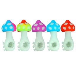 Mushroom Silicone Smoking Hand Pipes with Glass Bowl Compatible 2 in 1 Nectar Nail Tip Portable Smoke and Dab Tool Device Smoke Accessories Wholesale