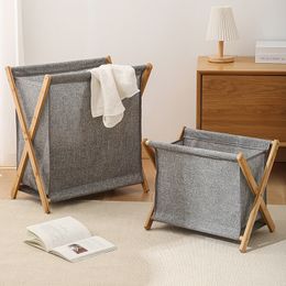 Storage Baskets Dirty Clothes Basket Foldable Household Bamboo Wooden Bathroom Laundr 230627