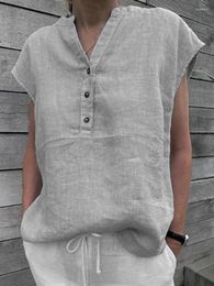 Women's Blouses 2023 Vintage Elegant V Neck Office Work Shirts Tops Summer Solid Sleeveless For Women Casual Cotton Linen Tank