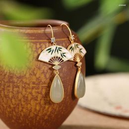 Dangle Earrings Women's Natural An Jade Elegant Fan Long Drop Chinese Style Jewellery Gift Hanfu Accessories