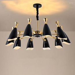 Pendant Lamps Nordic Post-modern Trumpet-shaped Living Room LED Chandelier Simple Study Dining Wrought Iron Lighting Fixture