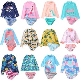 Swim wear Swimwear for Girls Two Piece Long Seve Baby Swimsuit Anti UV Summer Beach Swim Bath Clothes Mermaid Unicorn Bathing Suit Kids HKD230628