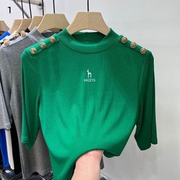 Other Sporting Goods Hazzys Golf European Design Sense Button Fivecent Sleeve Tshirt For Women Fashion Western Style Half High Collar Undershirt 230627