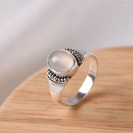 Cluster Rings FNJ Natural Moonstone Ring 925 Silver Original S925 Sterling For Women Jewellery USA Size 6-8