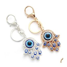 Key Rings Hamsa Hand Evil Eye Palm Pendant Keychains Gold Sier Colours For Women Gift Drop Delivery Jewellery Dhu1O