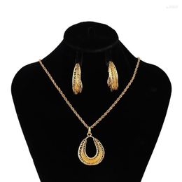 Necklace Earrings Set African Gold Color Twisted Geometry Charm Earring Daily Costume Accessories Exquisite Luxury Jewelry