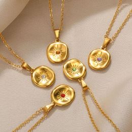 Pendant Necklaces Pvd Plated Stainless Steel Round Necklace Gold Colour Chain Jewellery Fashion Vintage Minimalist Birthday Gift 2023