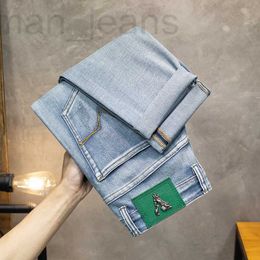 Men's Jeans designer Beauty Head Spring/Summer Tiffany Blue Luxury Casual Versatile Slim Straight Denim Pants A2RT