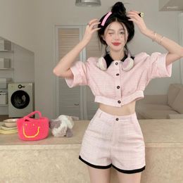 Women's Tracksuits Celebrity Shorts Sets Women Chic Summer High-end Leisure Sweet Tops High Waist Outfits Cute Girls Vintage Two-piece