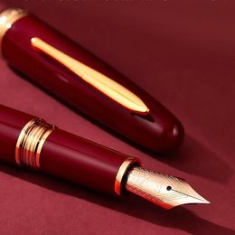 Pens Hongdian 1841 Resin Fountain Pen Iridum EF/F 14K Gold EF/F with Converter Red / Black Office Business Writing Ink Pen