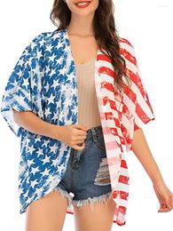 Women's Swimwear Women S Patriotic Cardigan Cover Up Tops For Fourth Of July - Casual Loose Blouse Shirts With Open Front Design