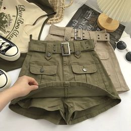 Skirts Lucyever Korean Style High Waist Mini Skirt Women Fashion with Belt Short Culotte Skirts Y2K Streetwear Big Pocket Cargo Skirts 230628