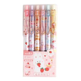 Pens 36 pcs/lot Kawaii Strawberry Rabbit Gel Pen Cute 0.5mm Black ink Signature Pens Promotional Gift Stationery School Supplies