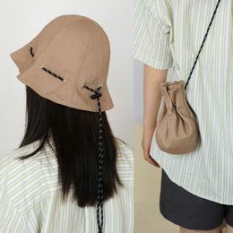 Cotton Bucket Hat Women Drawstring Storage Bag Solid Colour Sunscreen Hat Straight Storage Foldable Basin Cap Sun Hat for Women