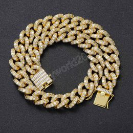 16mm Hip Hop Men Women Prong Cuban Link Chain Bling Iced Out 2 Row Rhinestone Paved Rhombus Necklace Jewellery