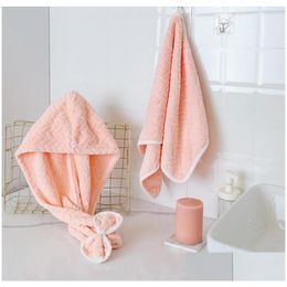 Shower Caps Softdry Microfiber Hair Drying Cap - Twist Dry Towel Turban For Bonnet Style Fast Absorbent Pink. Drop Delivery Home Gar Dhxaz