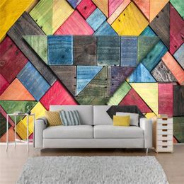 Wallpapers Custom Size Retro Colour Wood Board Geometric 3D Wall Paper Home Industrial Decor Mural KTV Bar Cafe Self-adhesive Wallpaper