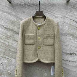 Women's Jackets Designer 23 Autumn/Winter New Premium Milk Tea Gold Button Jacket Coat SVW9