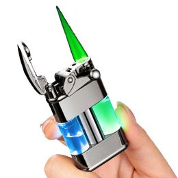 Rocker Switch Ignition Butane Gas Lighter Outdoor Windproof Turbo Torch Straight Green Flame Jet Cigar Men's Tools No Gas
