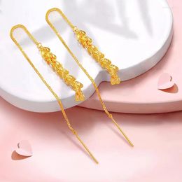 Dangle Earrings MIQIAO Real 18K Gold Drop Simple Wheat Ear Design Solid AU750 Chopin Chain Tassel Earring For Women Fine Jewellery EA009