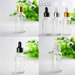 550Pcs Lot Clear Glass Dropper Bottles 30ml Essential Oil Vials with Glass Pipette Tube And Gold Silver Black Cap Xvluq
