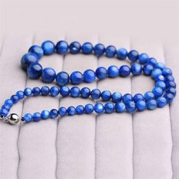 Chains 6mm--14mm Blue Genuine Natural Kyanite Gemstone Necklace Women Men Long Chain Crystal Round Bead