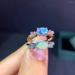 Cluster Rings Natural Opal Women's Ring 925 Sterling Silver Multicolor Chromite 5x7mm Wedding Engagement Gift High Jewelry