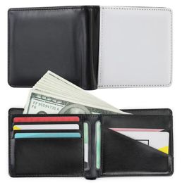 3pcs Personal Men Wallets Sublimation DIY White Single Double Sided Blank PU Short Square Foldable Open Credit Card Holder Father'S Gift