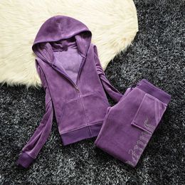 Women's Tracksuits Juicy Apple Womens Summer Brand Sewing Piece Sets Velvet Velour Women Track Suit Hoodies and Pants Met