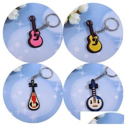 Keychains Lanyards 10 Styles Creative Musical Keychain Pvc Mini Piano Guitar Drums Cute For Woman Man Child Key Ornament Drop Deli Dhgyo