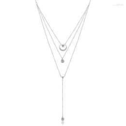 Chains V103 Elegant Star And Moon Zirconia Stone Pendent Necklace 925 Sterling Silver For Women