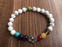 Strand Palm Bracelet 7 Chakra Natural Stone 8MM White Howlite Bracelets Mala Beads Meditation Prayer Yoga Wrist