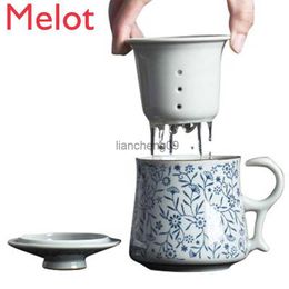 Ceramic Cup with Lid and Strainer Tea Brewing Cup Office Water Glass Mug Coffee Cup L230620