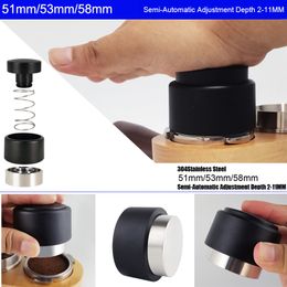 Tampers 304 Stainless Steel Powder Hammer Semi-automatic Adjustable Coffee Tamper Espresso Accessory Suitable for 515358mm Portafilter 230627