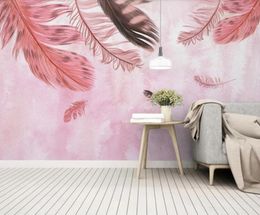 Wallpapers Bacal Custom Modern 3D Wallpaper Mural Minimalist Hand Painted Pink Feather Small Fresh Girl Room Background Wall Home Decor