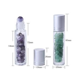 Packing Bottles Natural Gemstone Essential Oil Roller Ball Clear Pers Oils Liquids Roll On Bottle With Crystal Chips Drop Delivery O Dhhat