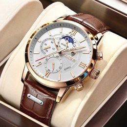 2022 Women's Fashion Watches Mens Top Brand Luxury Clock Casual Leathe 24 Hour Moon Phase Men Watch Sport Waterproof Quartz Chronograph+Box