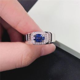 Cluster Rings Genuine White Gold 14K Man 1CT Oval Shape Sapphire Engagement Ring For Men Statement Jewellery Gift Party