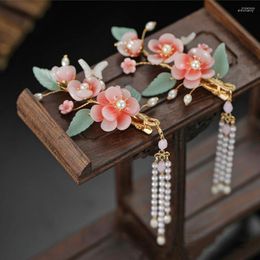 Hair Clips 1pair Chinese Clip Pearl Tassel Flower Hairpin For Women Vinatge Hanfu Decor Barrettes Headpiece Girls Wedding Jewellery