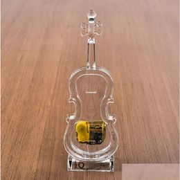 Party Favour Mechanical Wind-Up Violin Music Box Transparent Acrylic Mini Figurines Home Ornament Decoration Christmas Birthday Gift Dhrvw