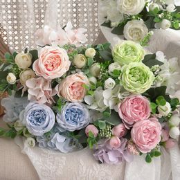 Dekorative Blumen, künstliche Seidenblume, Waldhortensie, weiß, rosa, blau, Pfingstrose, gefälschter Kunststoff, Frühling, Heimzimmer, Dekoration, Hochzeitsstrauß