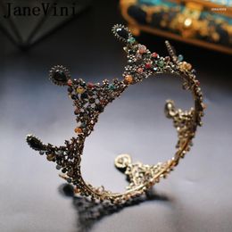 Hair Clips JaneVini Vintage Black Crystals Women Crowns Arabic Baroque Bridal Headband Headpiece Colourful Beads Bride Catwalk Hairwear 2023