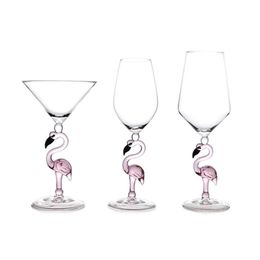 Mugs Pink Flamingo Cocktail Glass Crystal Champagne Wine Cup Martini Goblet for Weddings Celebration Thanksgiving Parties Lover 230627