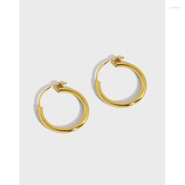 Hoop Earrings 13mm 15mm 18mm 21mm Authentic 925 Sterling Silver White/ Gold Lucky Circle Smooth Huggie Jewelry